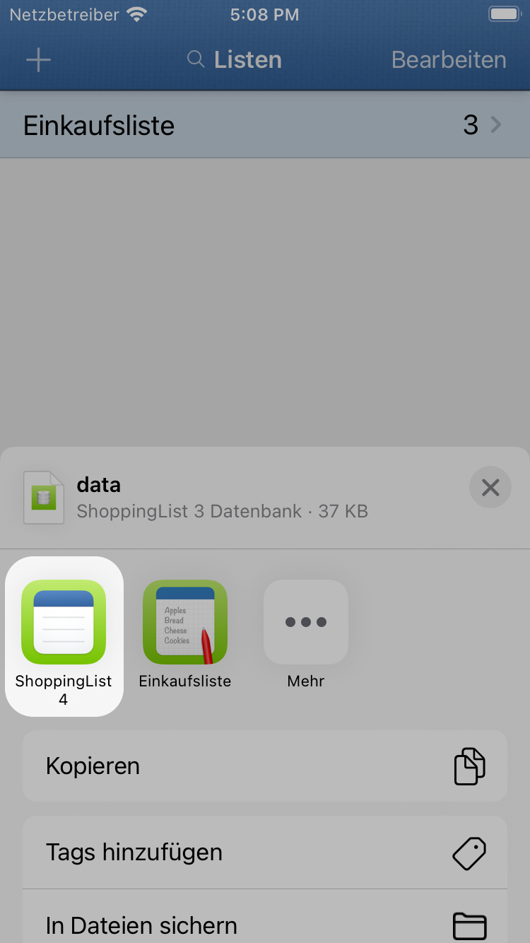 Screenshot mit Teilen-Sheet